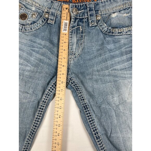 Rock Revival Men Ty 31 Relaxed Straight Blue Denim Jeans Thick Stitch Y2K - Picture 12 of 13